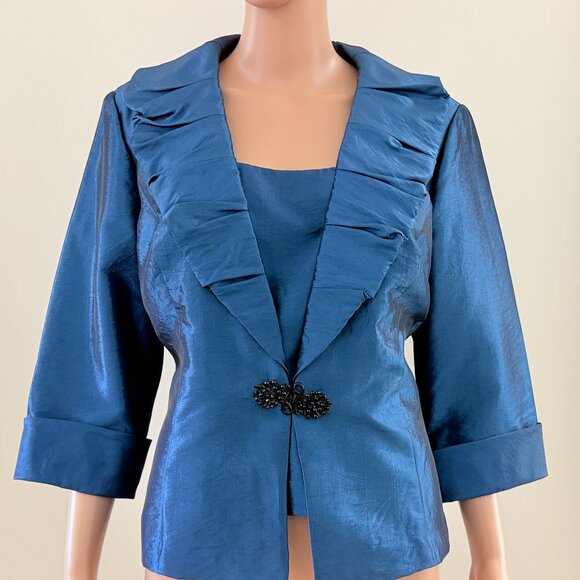ALEX EVENINGS TWINSET BLUE JACKET & SHELL SET SIZE XL ONE BUTTON - Picture 4 of 10